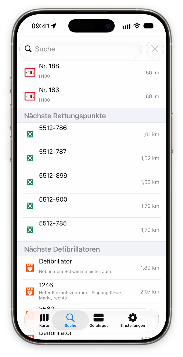 Suche nach Rettungspunkten/Hydranten